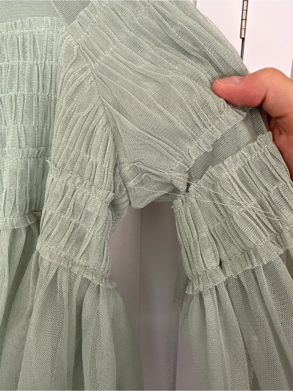 Zara Women’s Sheer Tulle Mint Sea foam Green Ruffled Peplum Babydoll Top - Picture 11 of 15